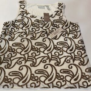 Chico's White Tank Top with Gold Swirl Design Size 2 NWT